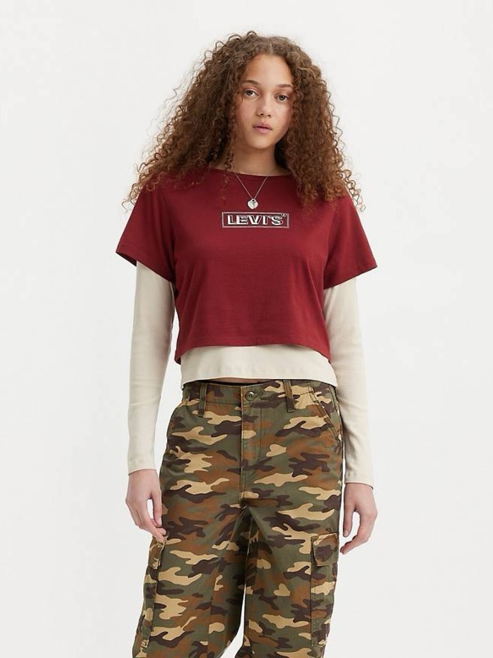 Levi's Burgundy Red Graphic Box Logo Crop T-Shirt | Women's Medium